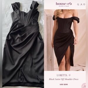 Worn Once, House of CB Loretta Black Satin Dress